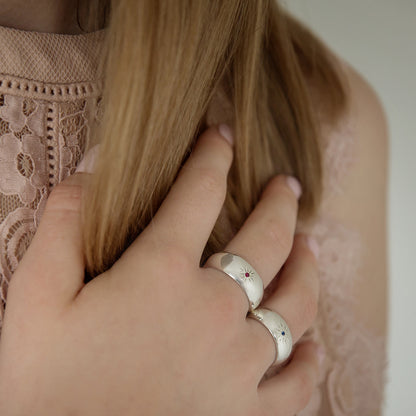 Personalised Silver & Gemstone Sun Burst Ring
