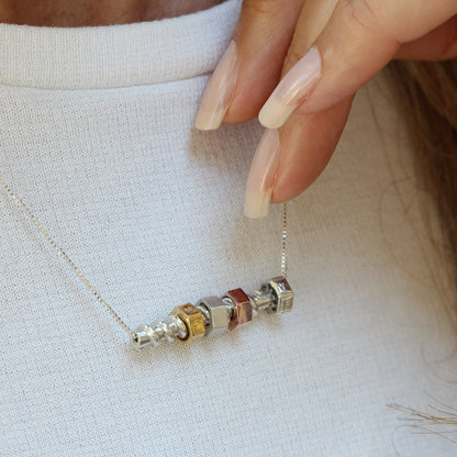 Personalised Silver & Gold Nut & Bolt Family Necklace
